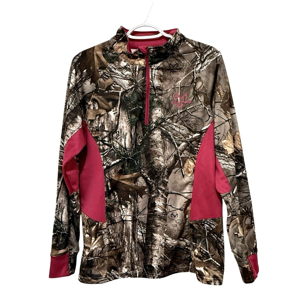 Realtree Xtra 1/4 Zip Camo w/Pink Accent Fleece Lined Hunting Women's L